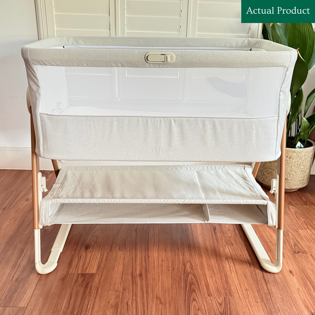 Mamas & Papas Lua Bedside Crib, Like New / Light Grey