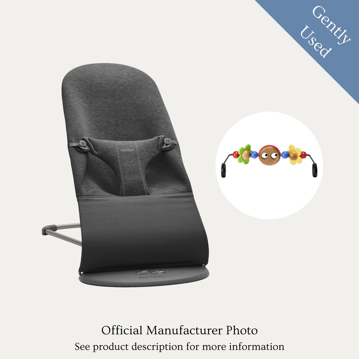 Babybjorn Bouncer + Toy Bar, Gently Used / Charcoal Grey