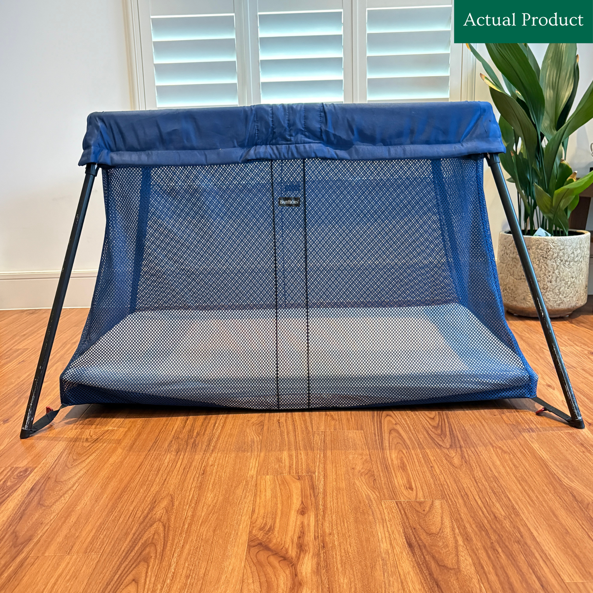 Babybjorn Travel Cot Light with SnoozeShade Blackout Cover, Used / Blue