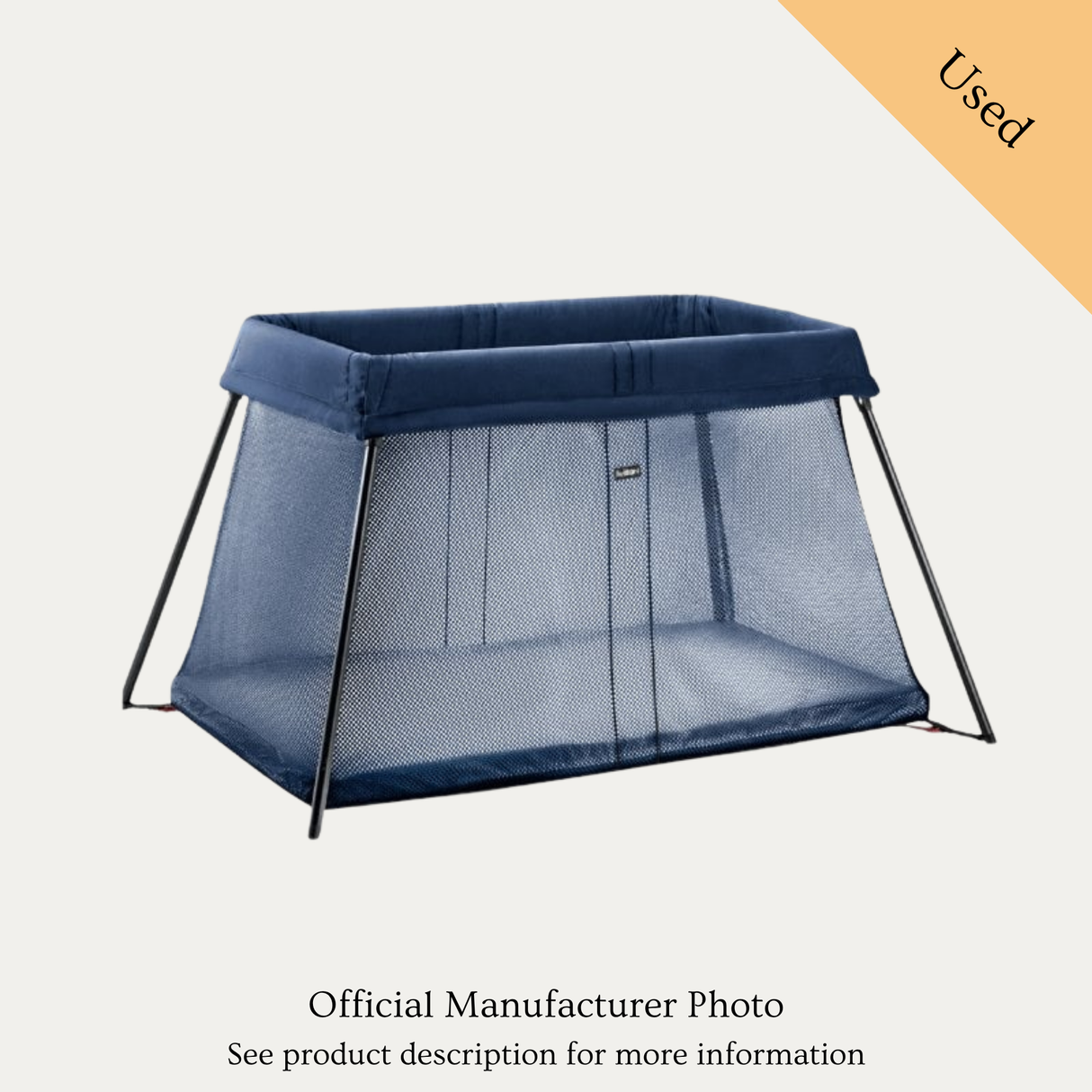 Babybjorn Travel Cot Light with SnoozeShade Blackout Cover, Used / Blue
