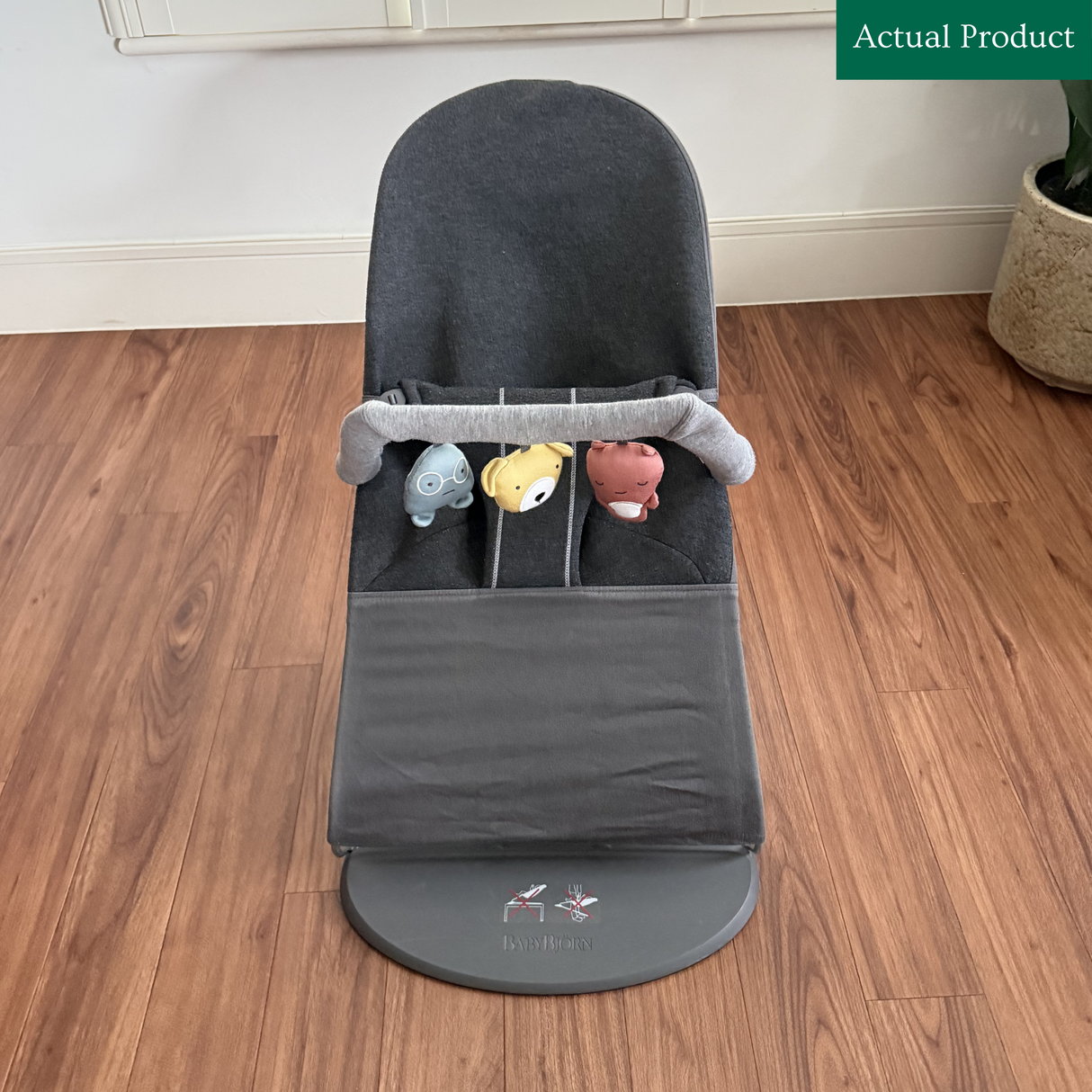 Babybjorn Bouncer + Fabric Toy Bar, Gently Used / Grey