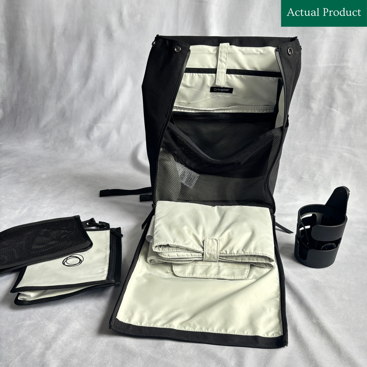 Bugaboo Changing Backpack and Cupholder, Like New / Black