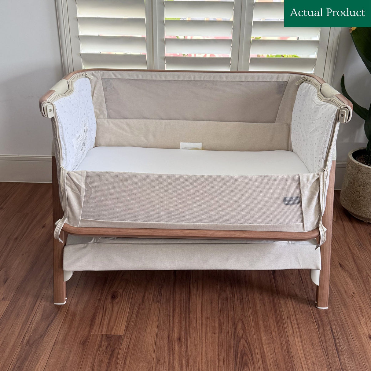 Tutti Bambini Cozee Air Bedside Crib, Like New / Beige