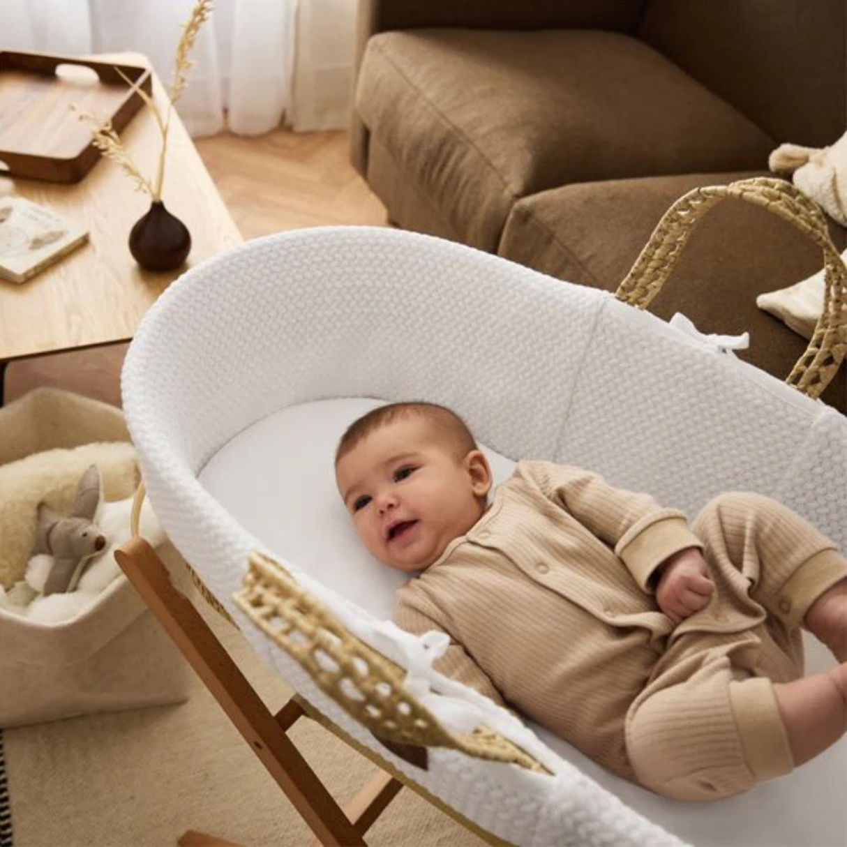 Little Green Sheep Moses Basket and Stand, Like New