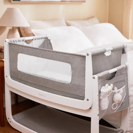 SnuzPod4 Bedside Crib, Gently Used /Grey - Bundle Set