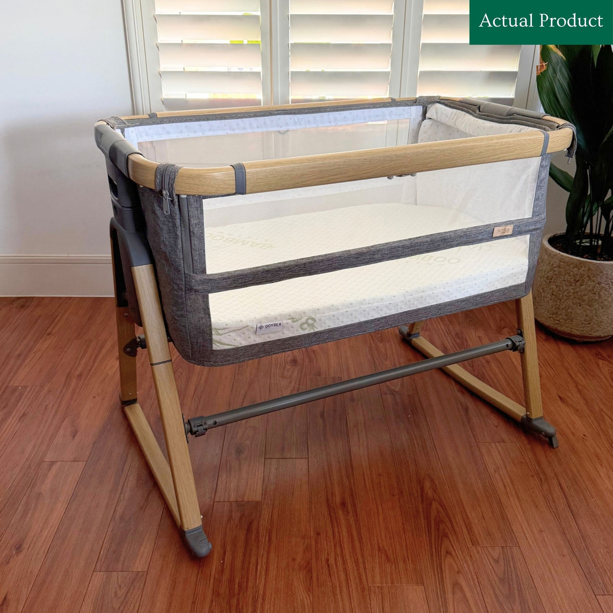 Tutti Bambini CoZee XL Bedside Crib, Gently Used / Light Grey