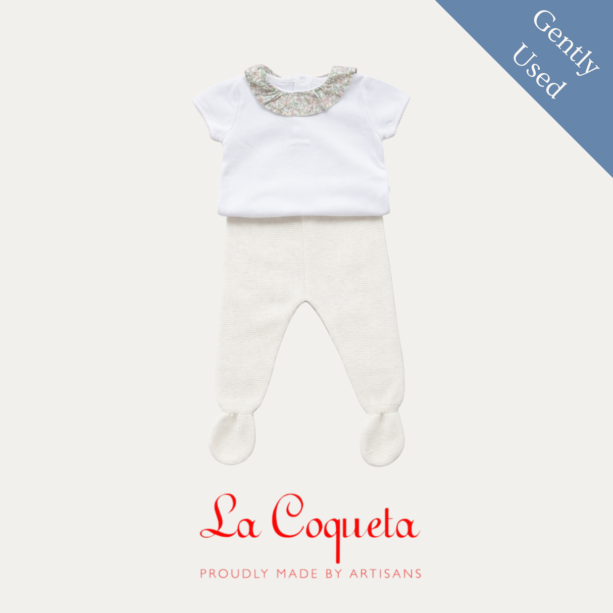 La Coqueta Blouse (24M) & Knitted Trouser (18M), Gently Used / White