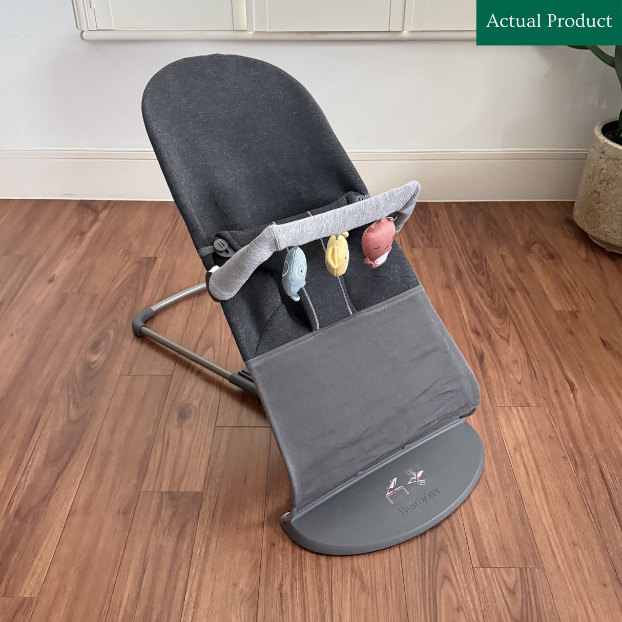 Babybjorn Bouncer + Fabric Toy Bar, Gently Used / Grey