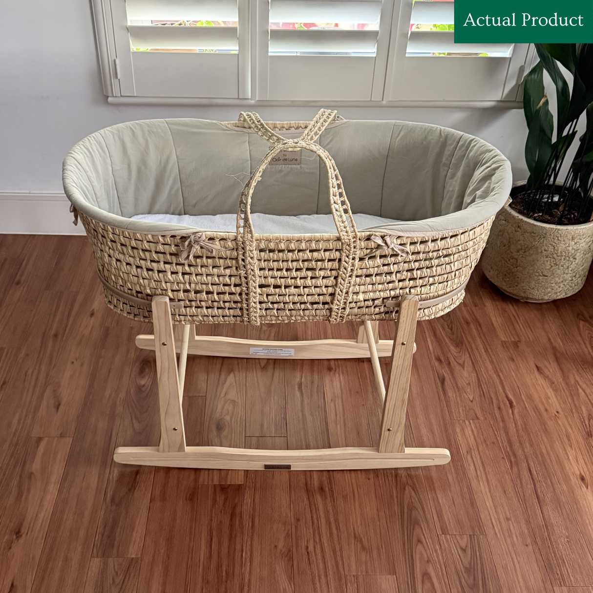 Clair De Lune Moses Basket & Rocking Stand, Like New / Natural Wood