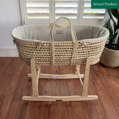 Clair De Lune Moses Basket & Rocking Stand, Like New / Natural Wood