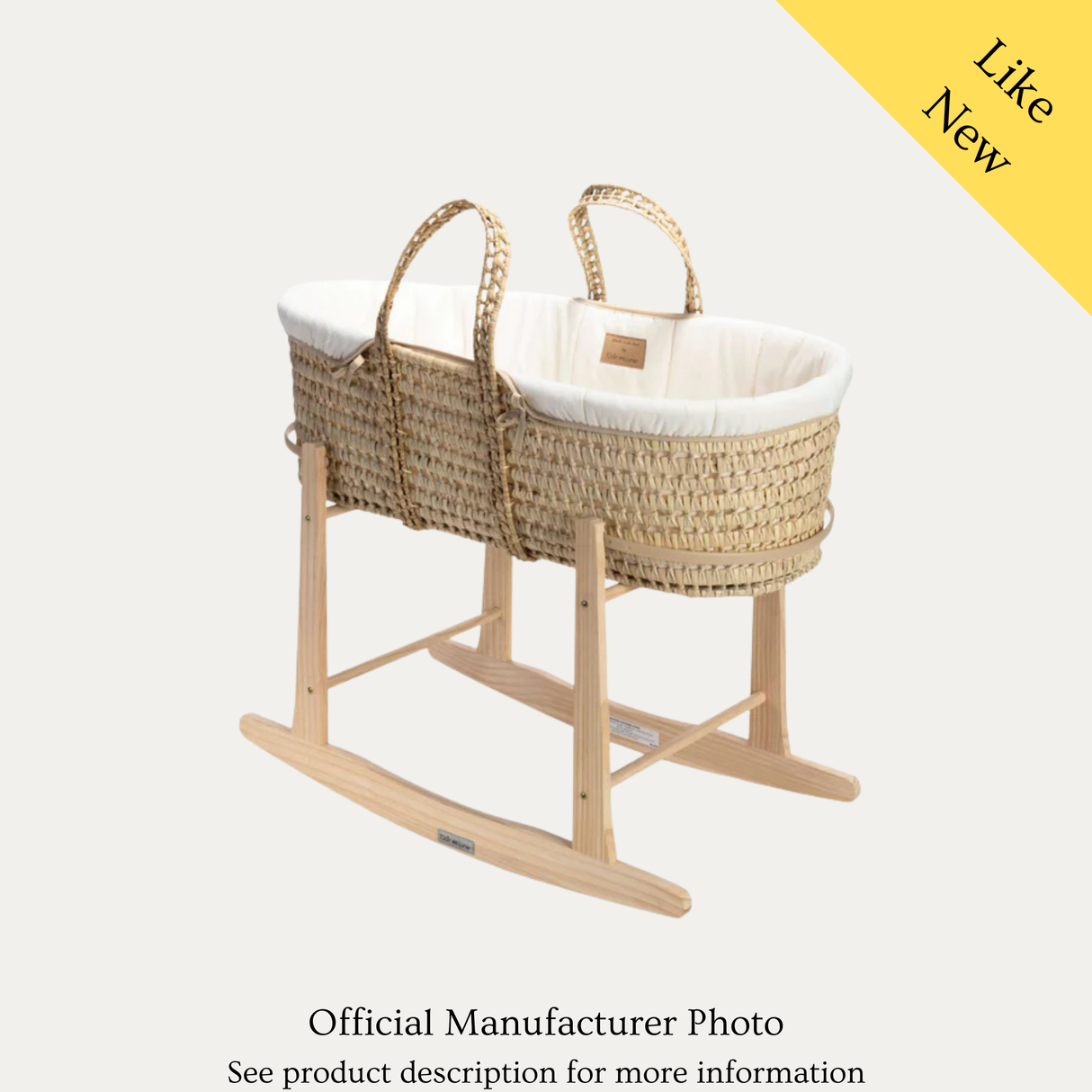 Clair De Lune Organic Palm Moses Basket With Rocking Stand, Like New / Natural