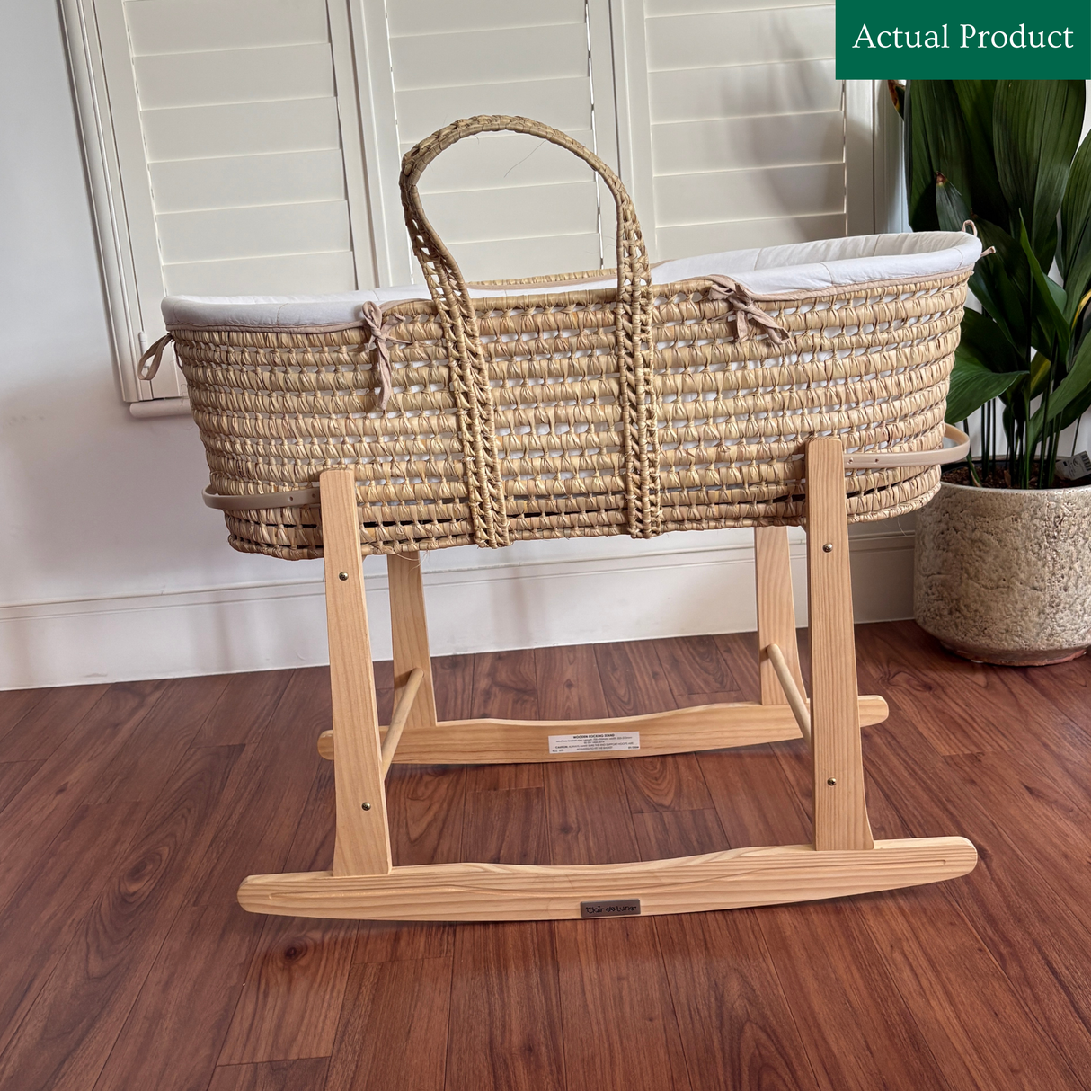 Clair De Lune Organic Palm Moses Basket With Rocking Stand, Like New / Natural