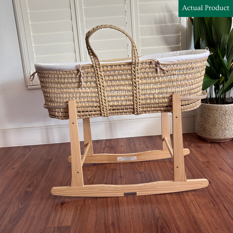 Clair De Lune Organic Palm Moses Basket With Rocking Stand, Like New / Natural