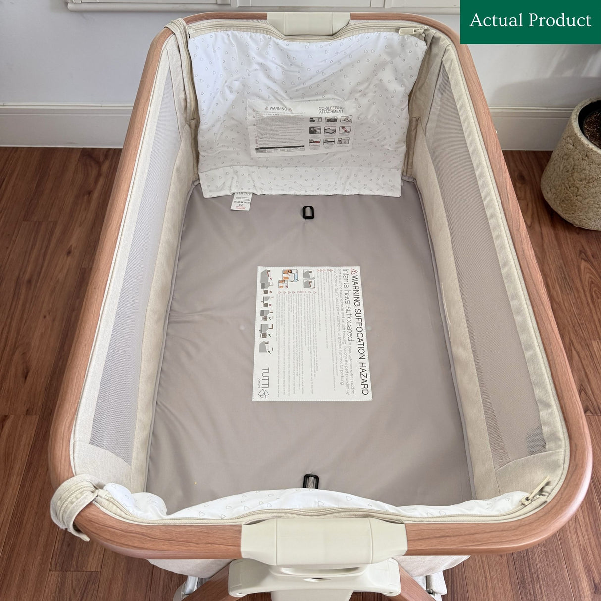 Tutti Bambini Cozee Air Bedside Crib, Like New / Beige