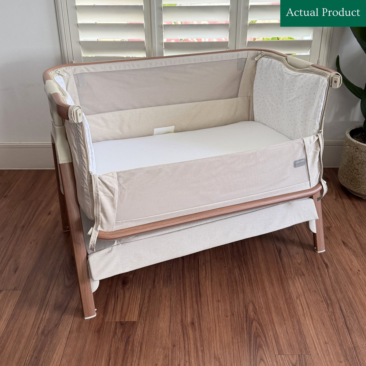 Tutti Bambini Cozee Air Bedside Crib, Like New / Beige