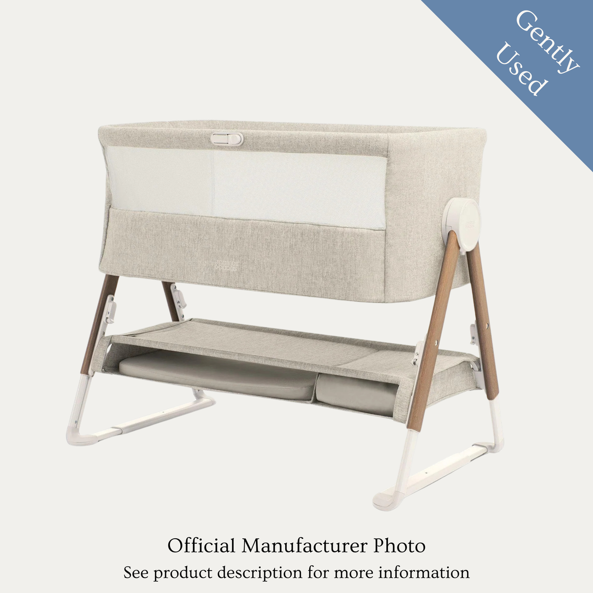 Mamas & Papas Lua Bedside Crib, Gently Used / Beige