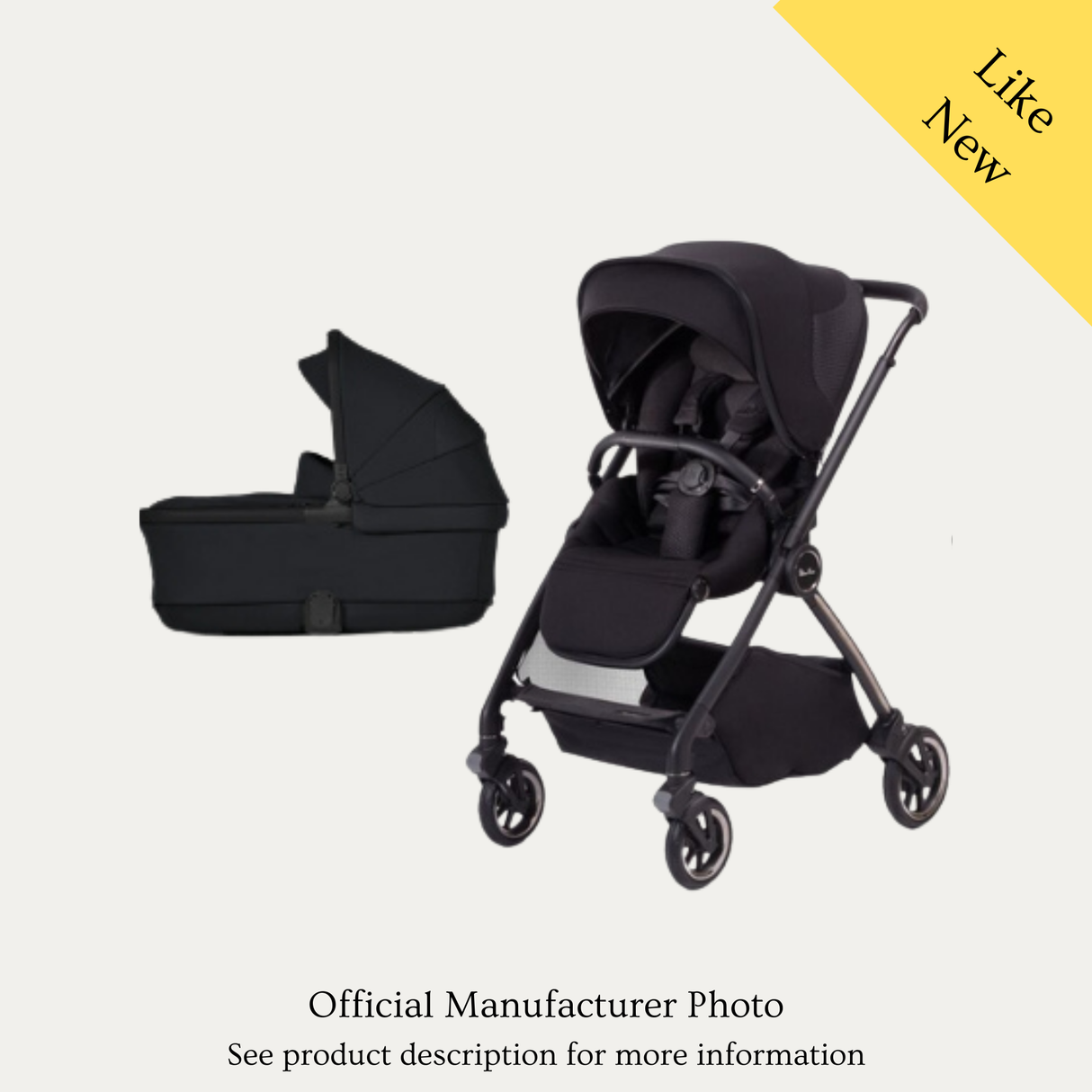 Preloved Silver Cross Dune 1 Pram With Carrycot, Footmuff And Rain Cover, Black