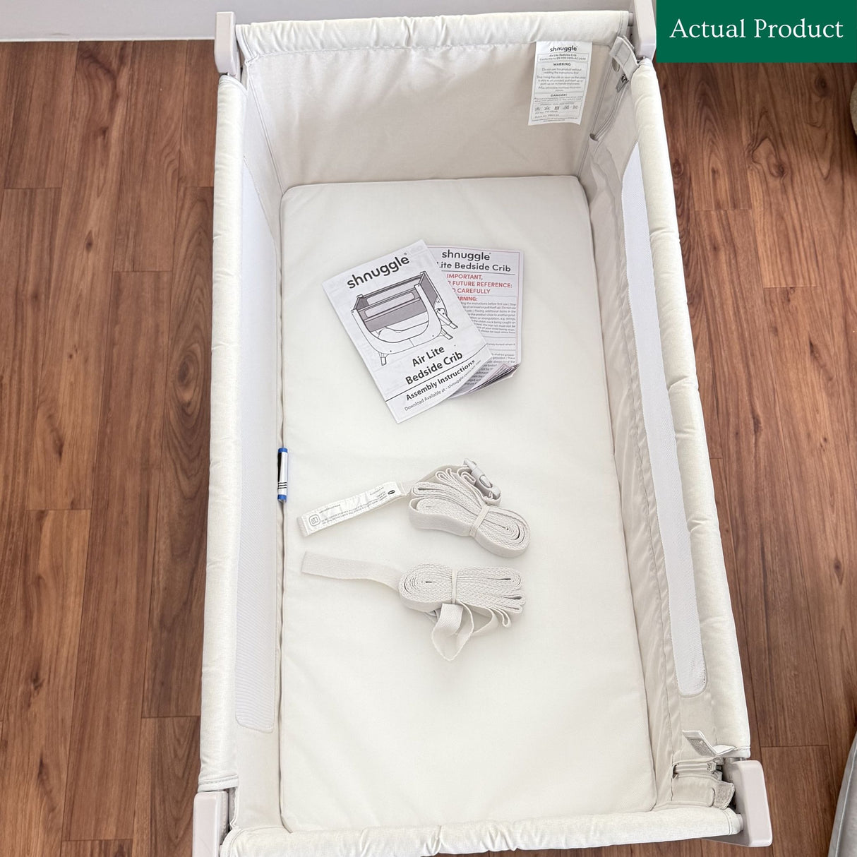 Shnuggle Air Lite Bedside Crib, Like New / Taupe
