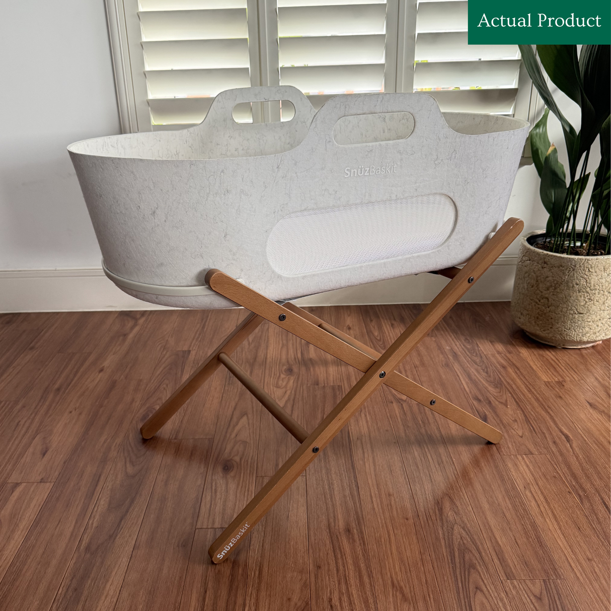 SnüzBaskit Moses Basket & Stand, Like New / Barley And Walnut