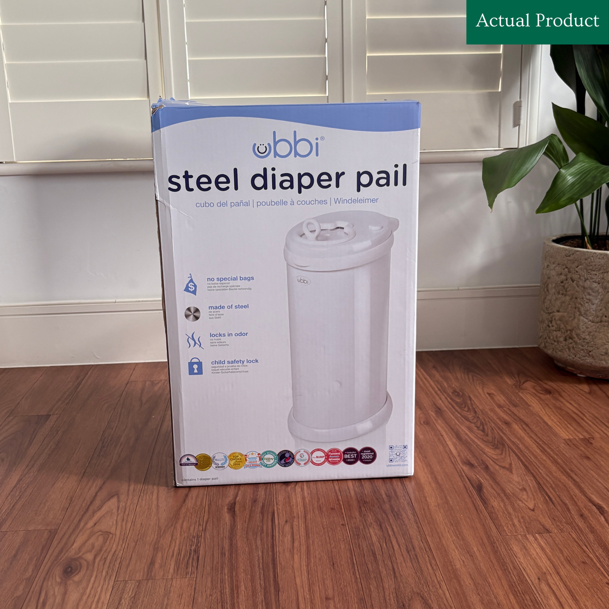 Ubbi Stainless Steel Nappy Pail, Like New / White